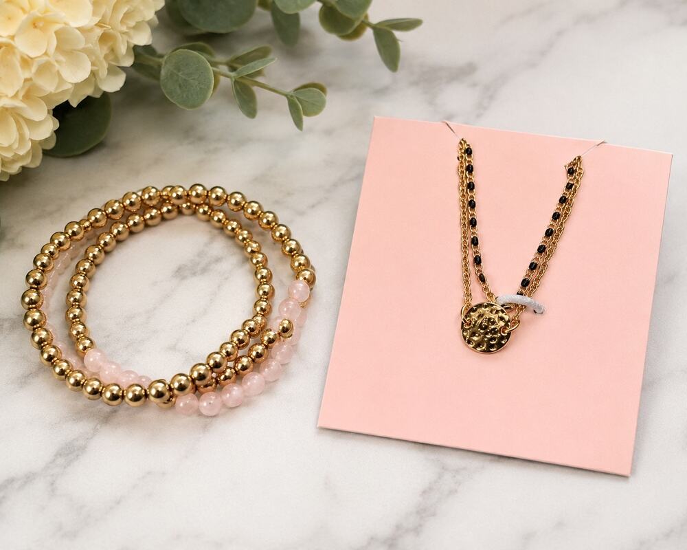 Lily Sky Avery 4-Piece Gold Layering Bracelet Set | Lucky Elephant Charm | New
